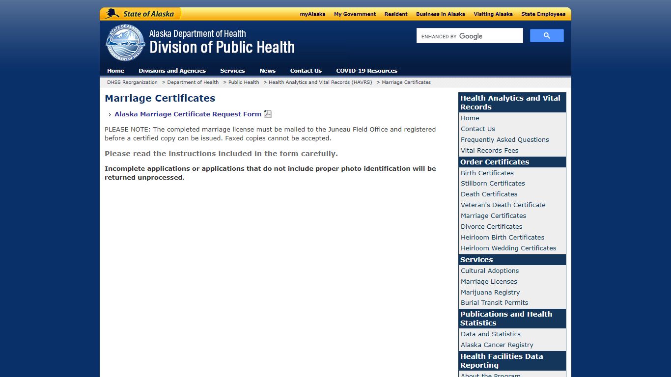 Marriage Certificates - dhss.alaska.gov